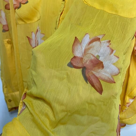 G by Giuliana Yellow Floral Button Front Sheer Blouse 2X - Picture 4 of 6